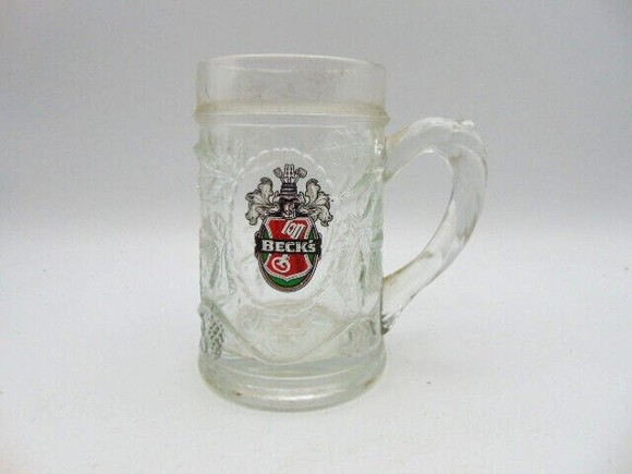 Beck's Beer Heavy Thick Clear Glass Mug Stein Ornate Grape Design Germany 12OZ. - Picture 1 of 7